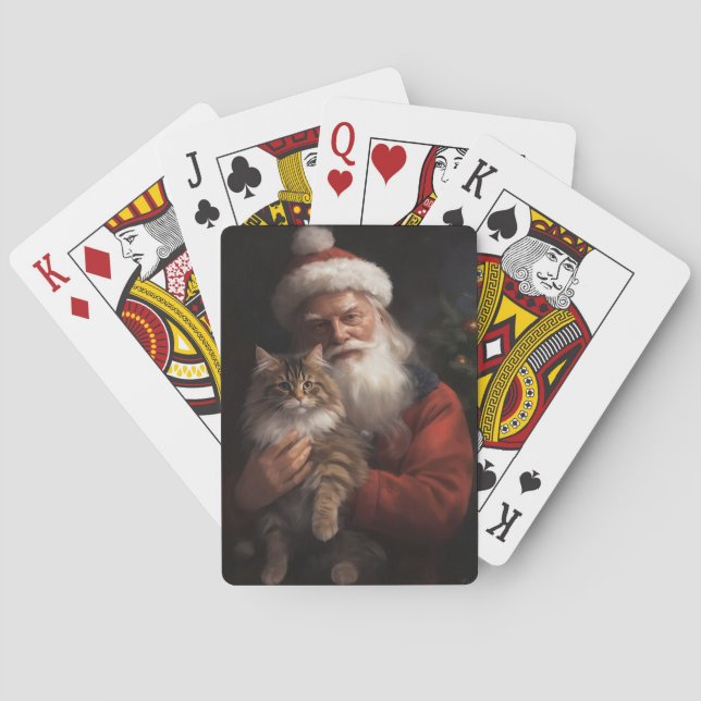 Baraja De Cartas Maine Coon Con Los Navidades Festividades De Santa (Reverso)