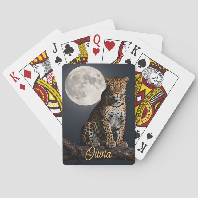 Baraja De Cartas Majestic Leopard and Full Moon Personalized (Reverso)