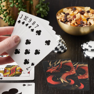 Baraja De Cartas Majestuoso Arte Dragón Chino Rojo y Oro
