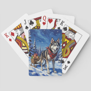 Baraja De Cartas Majestuoso Husky Siberiano Tirando Trineo de Navid