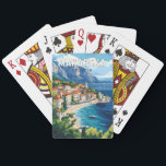 Baraja De Cartas Makarska Croacia Vintage de arte de viajes<br><div class="desc">Diseño de viaje vectorial retro de Makarska. Makarska es una ciudad portuaria de la costa dálmata de Croacia,  conocida por sus playas de la Riviera de Makarska,  su paseo marítimo y su vida nocturna.</div>