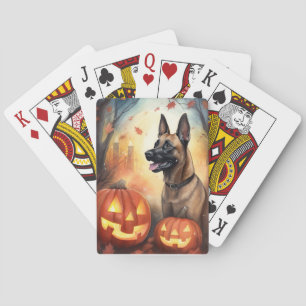 Baraja De Cartas Malinoi belga de Halloween con calabazas temerosas