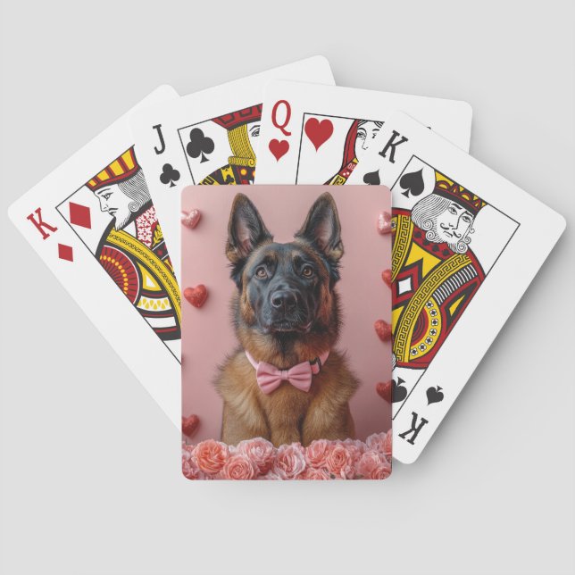 Baraja De Cartas Malinois belga con Rosas - El día de San Valentín (Reverso)