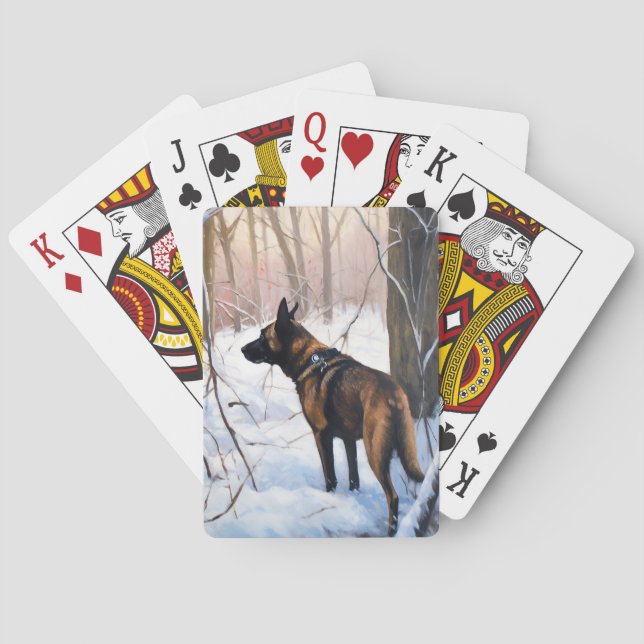 Baraja De Cartas Malinois Belga Deja que nieve Navidad (Reverso)