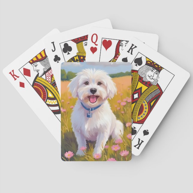 Baraja De Cartas Maltese | Dog Flower Field Painting (Reverso)