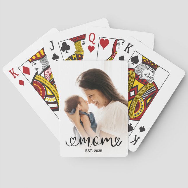Baraja De Cartas Mamá Estableció Foto Moderna Letra Negra Script (Reverso)
