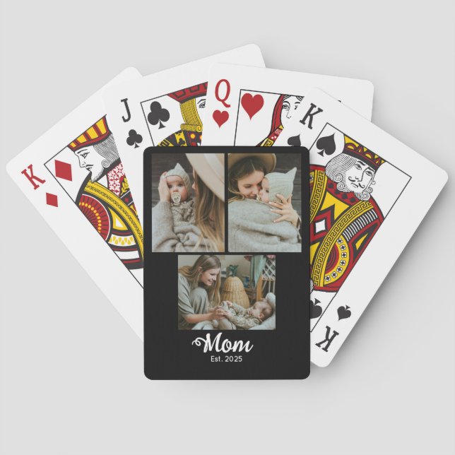 Baraja De Cartas Mamá Estableció Moderno Script Negro 3 Foto (Reverso)