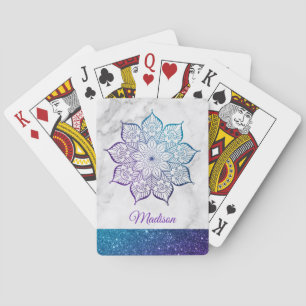 Baraja De Cartas Mándala de purpurina falsa púrpura y turquesa sobr