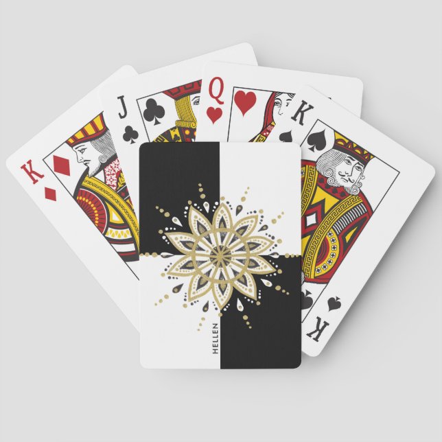 Baraja De Cartas Mandala negra y blanca del oro del círculo (Reverso)