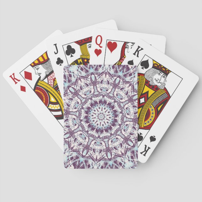 Baraja De Cartas Mandala Spiritual Kaleidoscope Blue Purple White.  (Reverso)