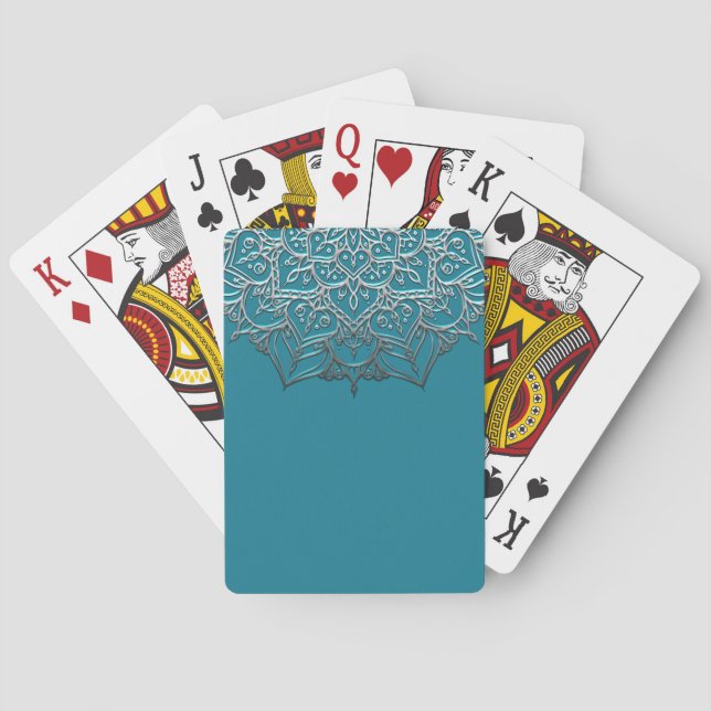 Baraja De Cartas Mandalá Teal y Plata Elegante Minimal Marroquí (Reverso)