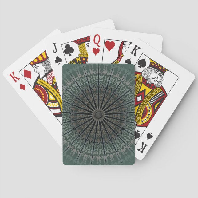 Baraja De Cartas Mandala Verde azulada oscura (Reverso)