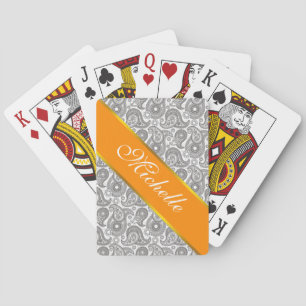 Baraja De Cartas Mandarina Paisley negra