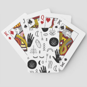 Baraja De Cartas Manos mágicas, luna, patrón étnico.