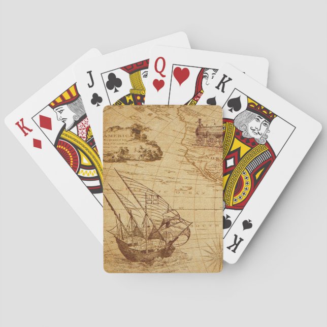 Baraja De Cartas mapa antiguo, navegación, viajes, barco de vela (Reverso)