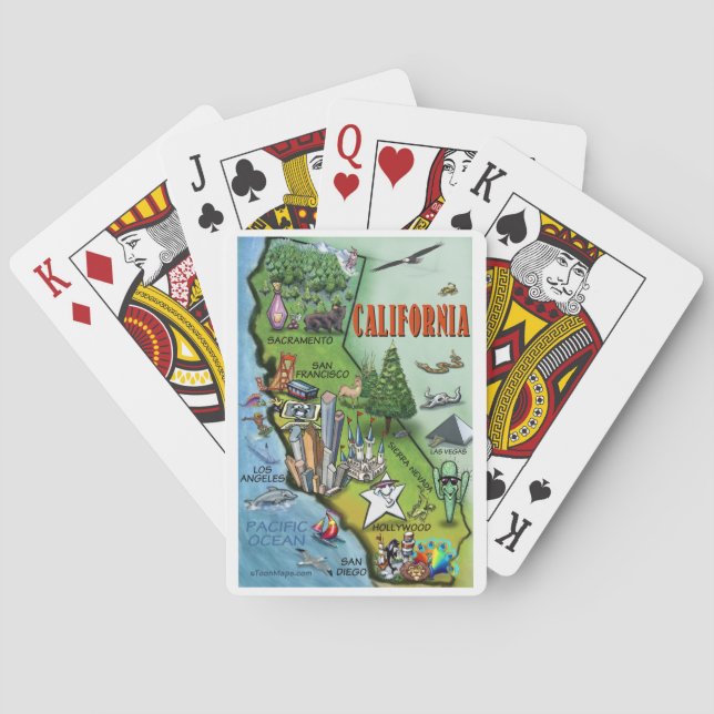 Baraja De Cartas Mapa de dibujos animados de California (Reverso)