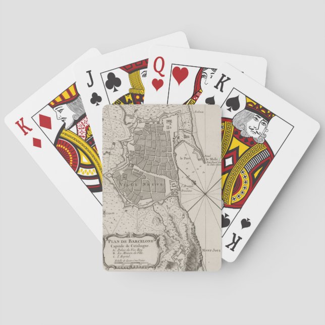 Baraja De Cartas Mapa de época de Barcelona España (1764) (Reverso)