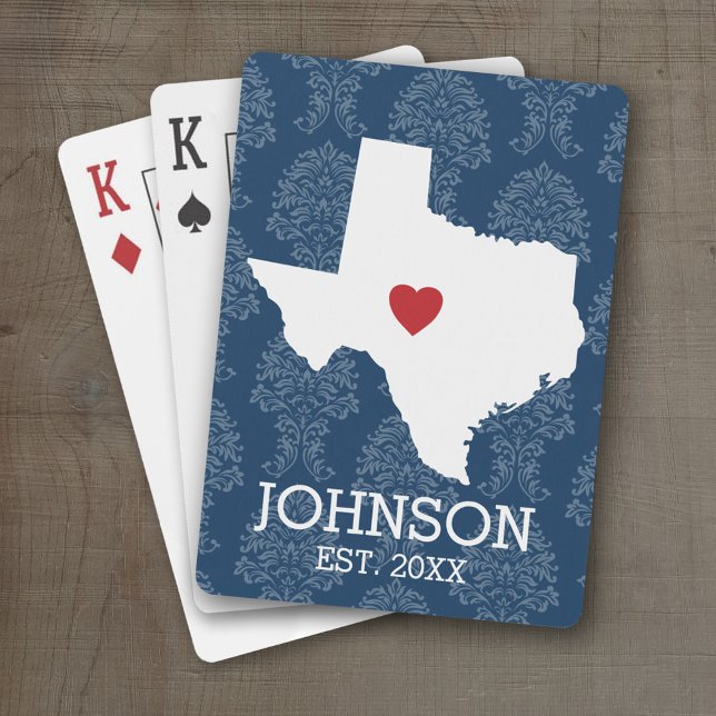 Baraja De Cartas Mapa de Estado del Hogar Arte - Nombre personaliza (Personalized Playing Cards with a State Map, Movable Heart and Name)