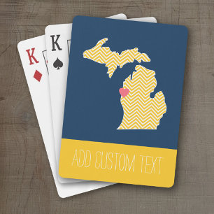 Baraja De Cartas Mapa de Michigan con corazón y nombre personalizad