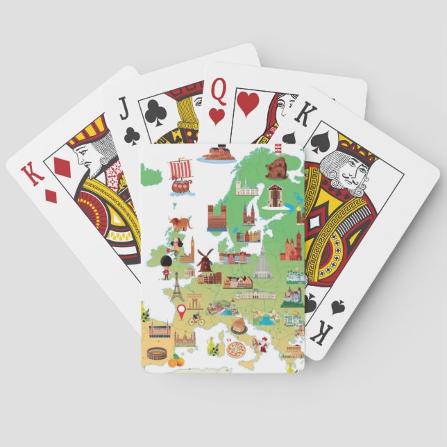 Baraja De Cartas Mapa del dibujo animado de Europa (Reverso)