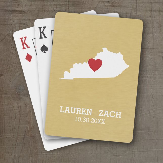 Baraja De Cartas Mapa del estado del hogar de Kentucky - Nombres de (Personalized Playing Cards with a State Map, Movable Heart and Name)