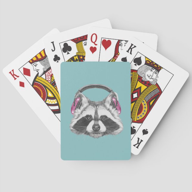 Baraja De Cartas Mapache de los auriculares (Reverso)