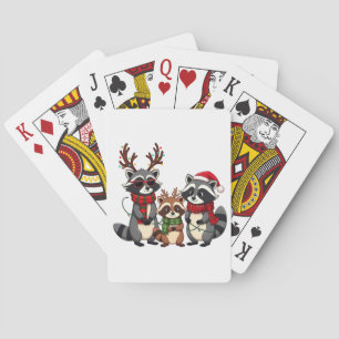 Baraja De Cartas Mapaches de Navidad con sombrero de Santa que coin