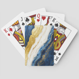 Baraja De Cartas Marble de hojas de oro y azul de la marina de lujo
