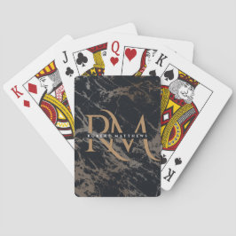 Baraja De Cartas Marble Monogramado Black Gold Iniciales Elegantes