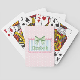 Baraja De Cartas Marco rosa y azul con lazo de gingham verde