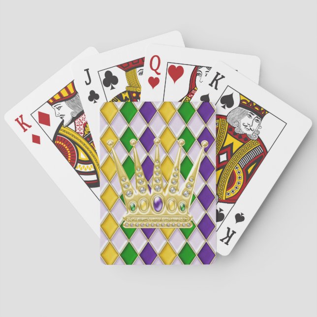 Baraja De Cartas Mardi Gras Crown Harlequin Pattern White (Reverso)