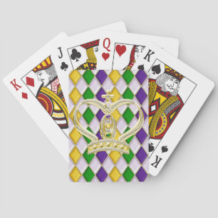 Baraja De Cartas Mardi Gras Crown Harlequin Pattern White