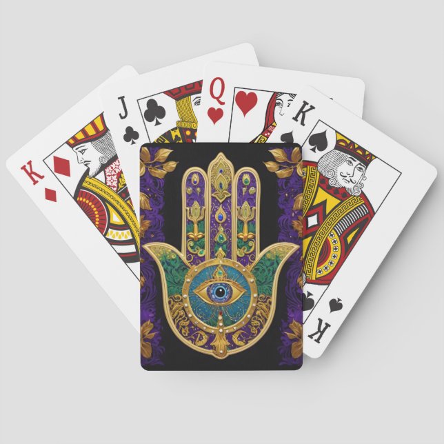 Baraja De Cartas Mardi Gras Gold Purple Green Hamsas Art (Reverso)