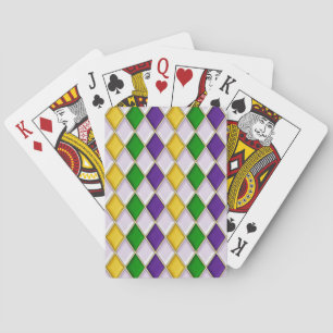 Baraja De Cartas Mardi Gras Harlequin Patrón de diamantes Blanco