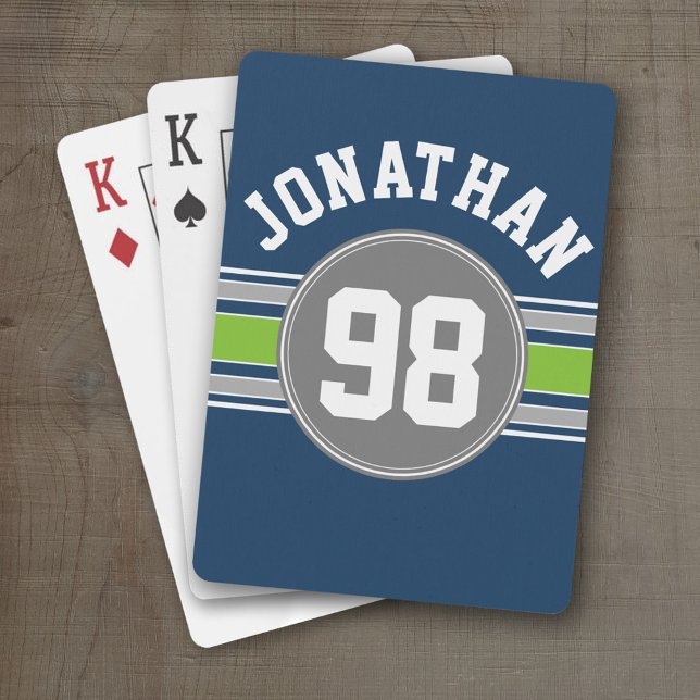 Baraja De Cartas Marea azul marina Green Sports Jersey Stripes Nomb (Personalized Playing Cards - Sports Jersey Design)