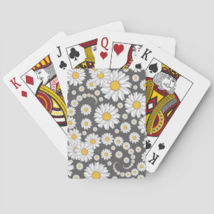 Baraja De Cartas Margaritas blancas sobre fondo gris