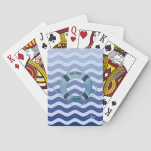 Baraja De Cartas Marinero Náutico Olas de Raya Azul Marino
