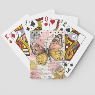 Baraja De Cartas Mariposa acuarela rosa dorado arte boho naturaleza