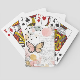 Baraja De Cartas Mariposa acuarela rosa dorado arte boho naturaleza