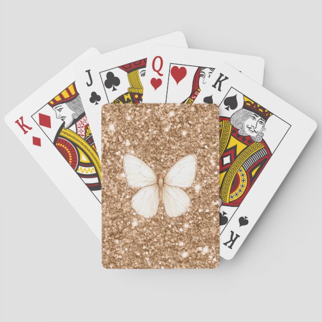 Baraja De Cartas Mariposa Blanca Brillo Falso Dorado   (Reverso)