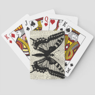 Baraja De Cartas Mariposa blanco y negro en fondo agrietado