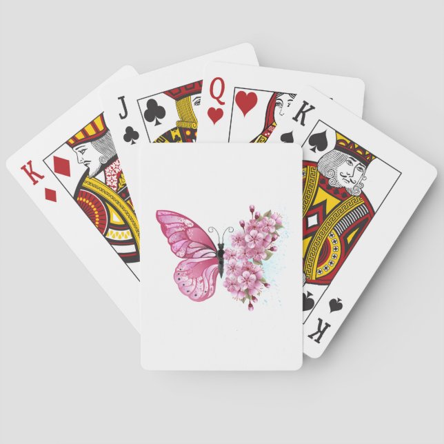 Baraja De Cartas Mariposa de flores con Sakura rosa (Reverso)