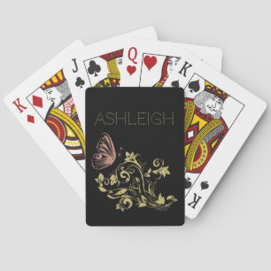 Baraja De Cartas Mariposa de oro y rosa personalizada