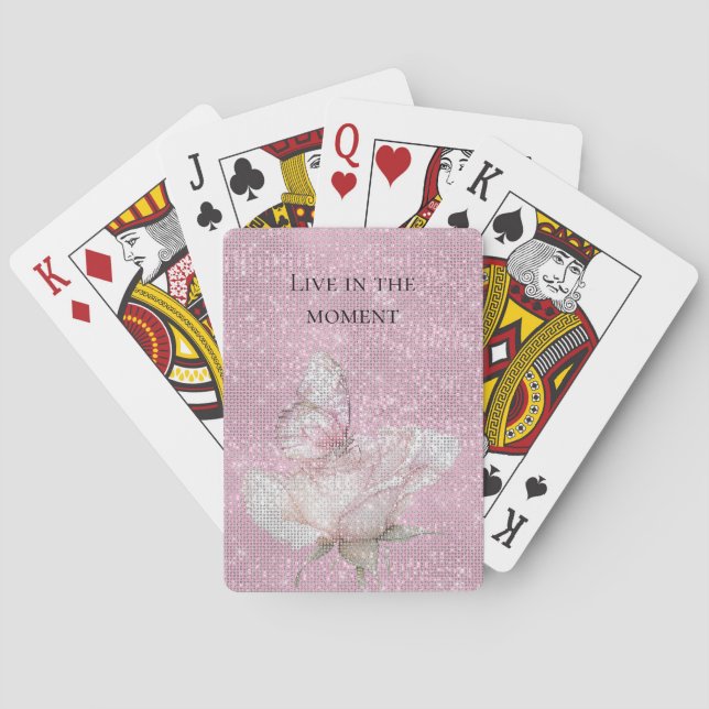 Baraja De Cartas Mariposa de rosa rosa rubor brillo (Reverso)