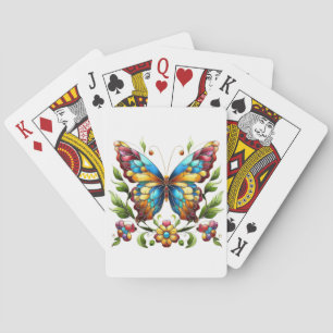 Baraja De Cartas Mariposa de vidrio coloreado con flores