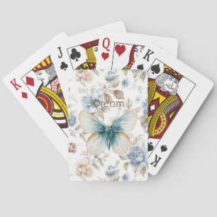 Baraja De Cartas Mariposa Flores Marrones Crema Azul Tan