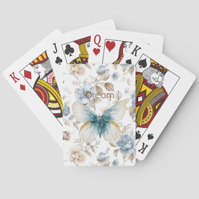Baraja De Cartas Mariposa Flores Marrones Crema Azul Tan (Reverso)