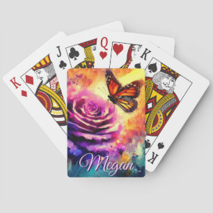 Baraja De Cartas Mariposa Monarca en Rosa al Atardecer Personalizad
