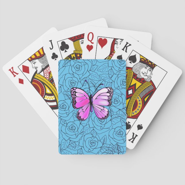 Baraja De Cartas Mariposa rosa y tarjetas de juego para Rosas (Reverso)