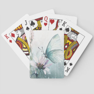 Baraja De Cartas Mariposa Verde Menta Suave Floral Pastel